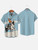 Men's Retro Denim Printed Shirt 3D Animated Printed Shirts Men's Summer Beach Casual Shirt Hawaii Vacation Short Sleeved Shirts