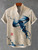 Summer Fashion Stand Up Collar Linen Shirt, Shark Print Short Sleeved Cardigan, Hawaiian Beach Casual Vacation Clothing