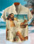 Summer Fashion Stand Up Collar Linen Shirt, Shark Print Short Sleeved Cardigan, Hawaiian Beach Casual Vacation Clothing