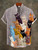 Summer Fashion Stand Up Collar Linen Shirt, Shark Print Short Sleeved Cardigan, Hawaiian Beach Casual Vacation Clothing