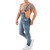 Kakan - New European and American Men's Suspender Jeans, Blue Black Torn Color Matching Jumpsuit Long Jeans K34-992