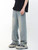 Baggy Korean Jeans Men's Personalized Y2k Pants Fashion Straight Casual Vintage Denim Trousers Male Streetwear Blue
