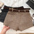 Women's Mid Waist Wool&blend Plaid Shorts Lady Autumn Winter Streetwear Short Pants
