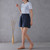 Women's High Waist Cotton Linen Shorts 2025 Casual Summer Solid Elastic Harajuku Blue Streetwear Calças Femininas