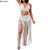 New Women's Two Pieces Swimsuits Beach Style Knitted Bikini Tops High Waist Tassel Long Skirts Female Sexy Cover Up Bikini Sets