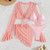 2026 Sexy Four-piece Women Swimsuit Long-sleeve Cover-up Swimwear Summer Solid Bikini Set Brazilian Beachwear Party bathing suit