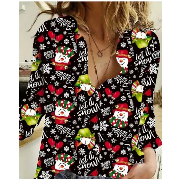 2024 New Spring Autumn Ladies Blouses Casual Comfortable Christmas Print Patterns Women's Long Sleeve Shirt Christmas Party Tops