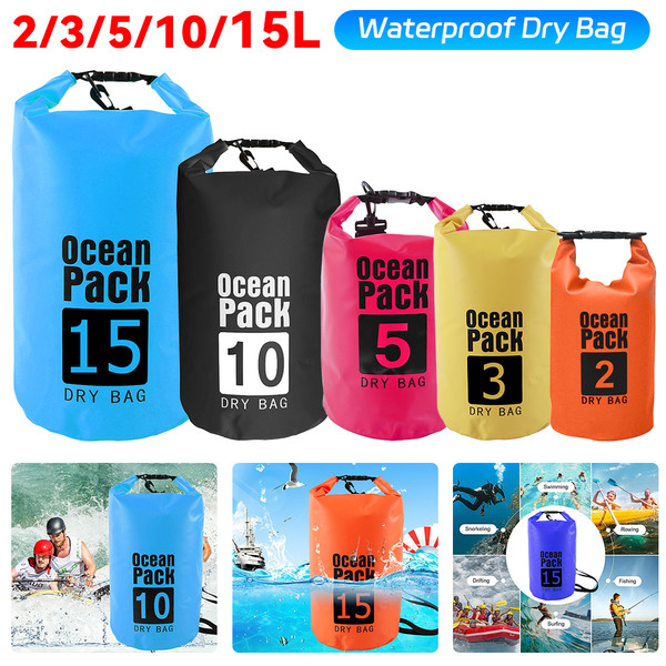 2L 3L 5L 10L 15L Waterproof Dry Bag Swimming Bag Foldable Beach Storage Pack Kayaking Rafting River Trekking Floating Water Sack