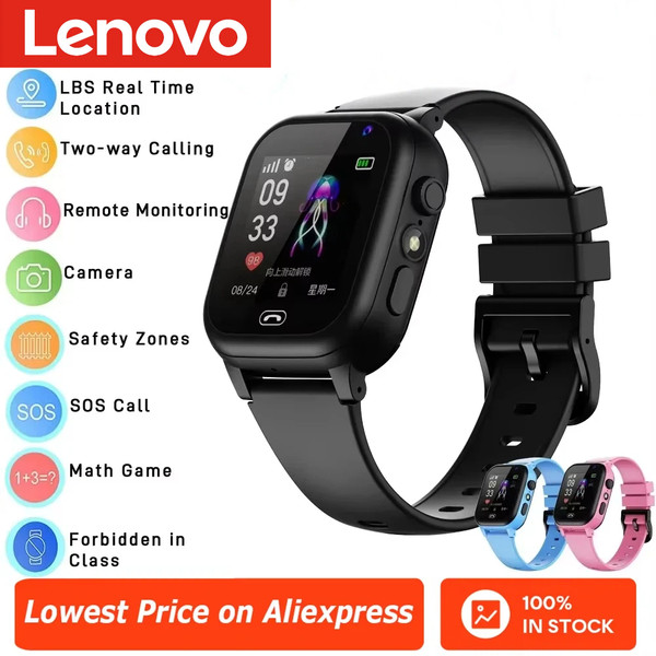 Lenovo Kids Smart Watch 4G Sim Card 2G Internet SOS LBS Location Call Child Camera Waterproof Watch Phone For Boys Girls