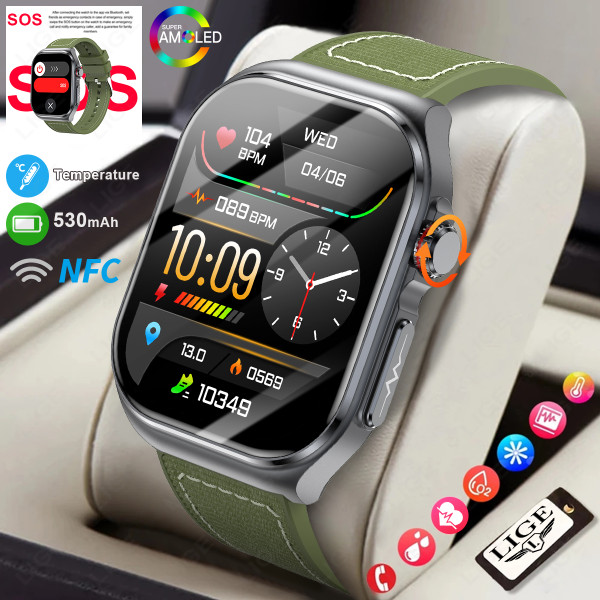 LIGE AMOLED Smart Watch ET585 Men ECG Blood Compositoin Health Monitoring Bluetooth Call Women Sports Fitness Tracker Smartwatch