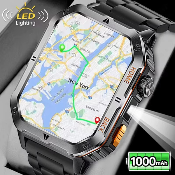 Original 2025 New 2.01 inch1000mAh smartwatch LED flashlight GPS 100+ sport health monitor 3ATM waterproof Men Gift smartwatch