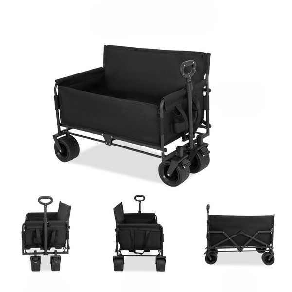 Folding Wagon Folding Sofa with Brakes Multiple Use Oxford Cloth Heavy Duty Camping Cart Multiple Pockets RV Folding Trailer