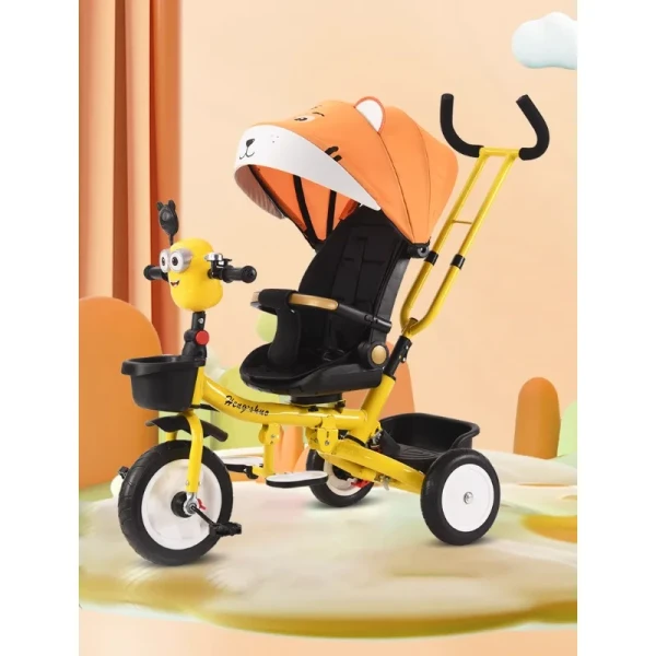 The tricycle can be folded, reclined and sitting, and the bicycle can be pushed by hand