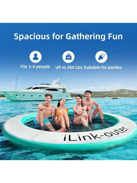 Inflatable Floating Dock Platform, Multi-People Round Water Hammock Lsland Raft Tanning Float With Carrying Bag