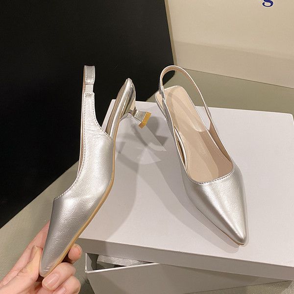 Fashion Female Shoes  New Women's Pumps Solid Color Simple Mid Heel Shoes Sexy Pointed Toe Slingback Elegant Dress Shoes