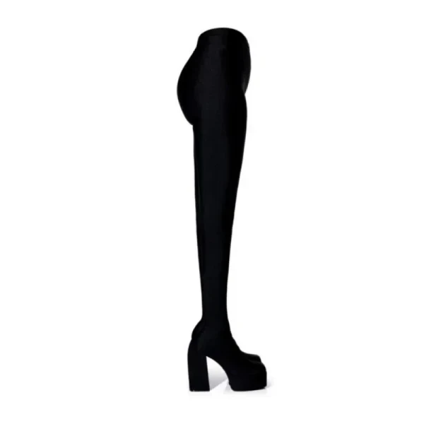 2024 New Pants Jumpsuit Boots Elastic Cloth Boots Racing Party Super Cool Square Head Waterproof Platform Thick Heel Boots 35-46