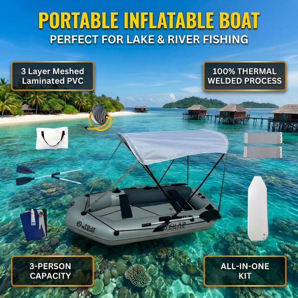 Solar Marine B260-3V3 260cm2.6m 8.6ft 3Person 365kg Load Rowing Kayak PVC Fishing Inflatable Boat 3luxury Life Vest Paddles Oar