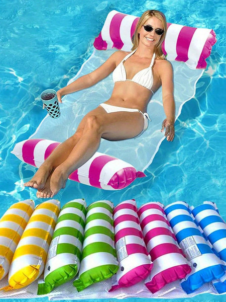 Inflatable Foldable Floating Row Swimming Pool Party Water Hammock Air Mattresses Pvc Stripe Water Floating Inflatable Mat