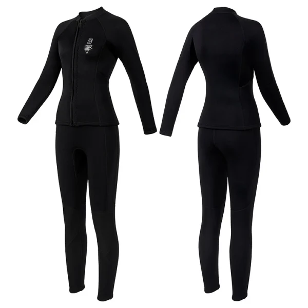 Women's 3mm Two-Piece Diving Suit Long Sleeve Coldproof Wetsuit Top Pants for Snorkeling Surfing Swimming