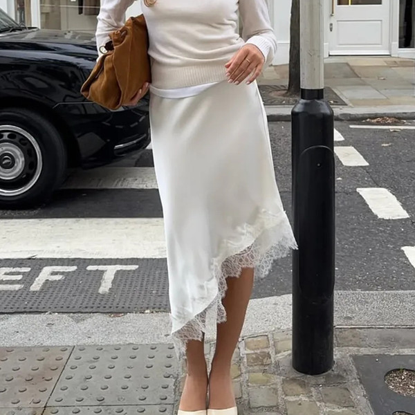 Talenza White Lace Skirts Women Fashion Irregular Lace Patchwork Slim Skirts High Waist Streetwear Party Looks Female Maxi Skirt