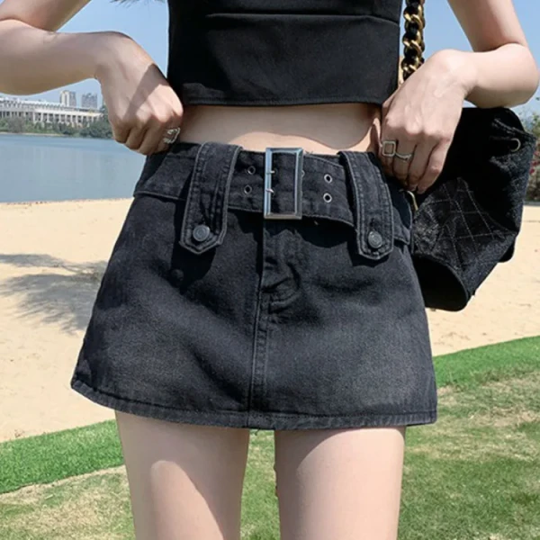 Retro High Waist Denim Mini Skirt for Women Summer Korean Style A- Line Short Skirt Sexy Girl Cotton Fabric Half Body Skirt