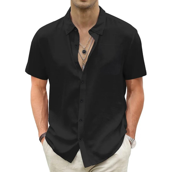Men's Lightweight Hawaiian Shirts Cotton Linen Breathable Short Sleeve Shirts Vacation Beach Casual Summer Men Tops with Pocket