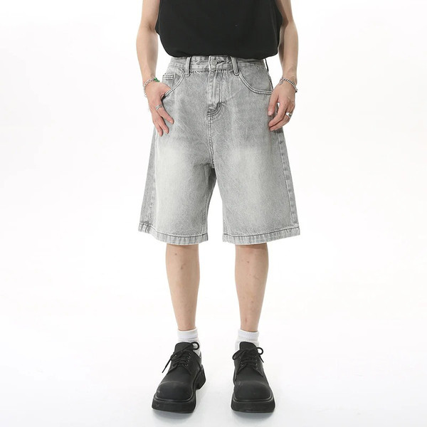 Men Designer Brand Casual Shorts Male Baggy Streetwear Knee Lenght Denim Short Pants Summer Fashion Daily Wide Leg Short Jeans