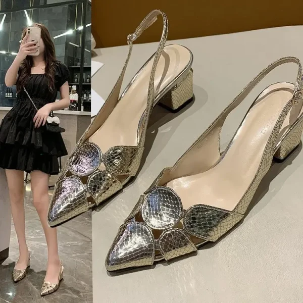 Fashionable Korean Style Women's Sandals 2025 Summer New High Heel Shoes With Shallow V-Neck And Ankle Strap Rubber Sole