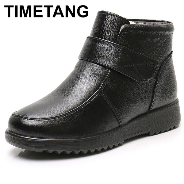 2025  Women Genuine Leather Warm Mother Winter Boots Zipper Square Heel Ankle Boots Fashion Thick Fur Snow Boots Female