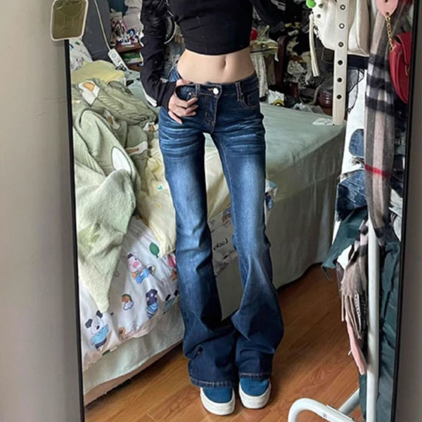 Y2K Streetwear Low-Waisted Jeans Women Korean Fashion Slimming Denim Flares Pants Woman 2025 Autumn Winter Vintage Long Trousers