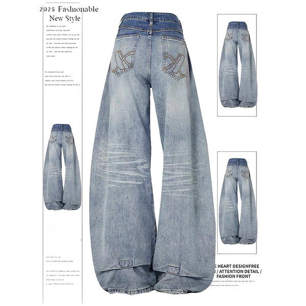 YIBASHU Women's Blue Y2k Wash Jeans Harajuku Vintage Baggy Boyfriend Denim Trousers Japanese 2000s Style Oversize Jeans Pants