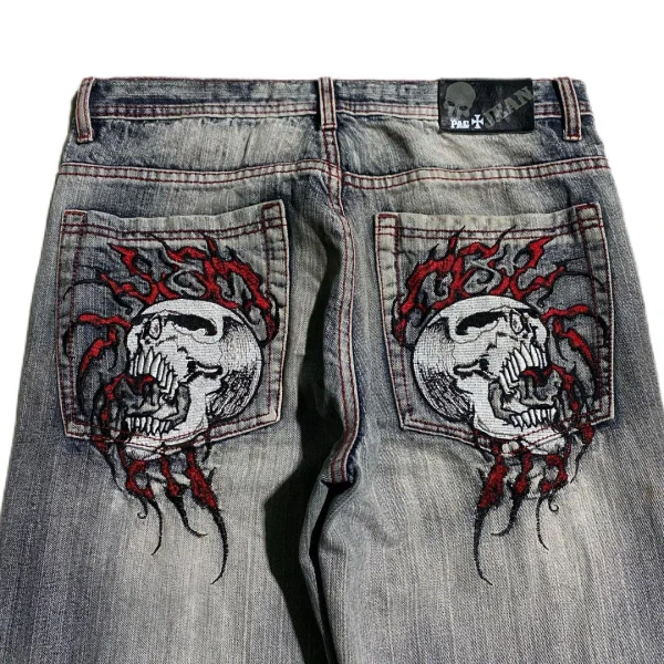 Y2K Skull Embroidered Loose Fit Jeans Fashion Harajuku Trend Women Casual Street Hip Hop High Waist Wide Leg Straight Leg Pants