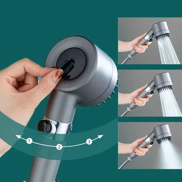 Portable Shower Filter Three Modes of Water Output Showerhead Head Massage Bathroom Accessories One Click Water Stop Knobs Heads