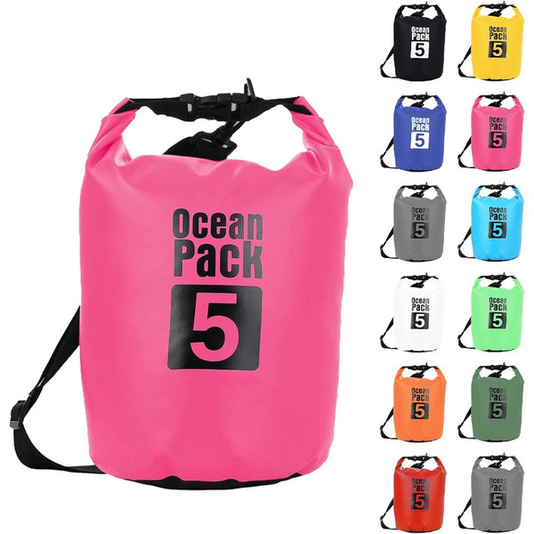 5L Waterproof Dry Bag with Single Shoulder Strap PVC Roll Top Dry Sack for Kayaking, Boating, Beach, Swimming, Camping,Outdoor