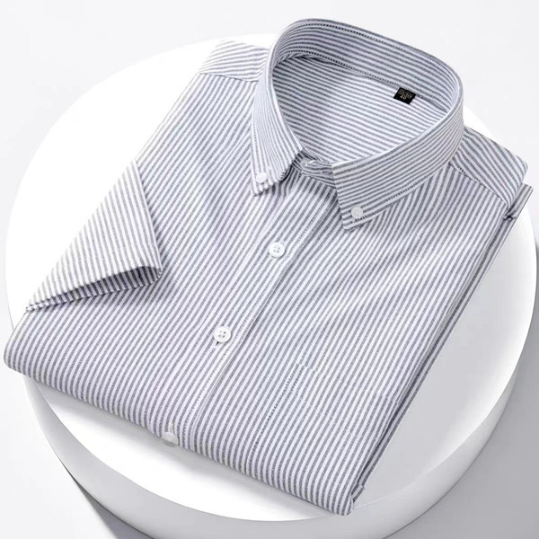 Half Sleeved Shirt For Men 100% Pure Cotton Stripe Oxford Short Sleeved Men's Shirt With Pocket Solid Color Plus Size For Summer