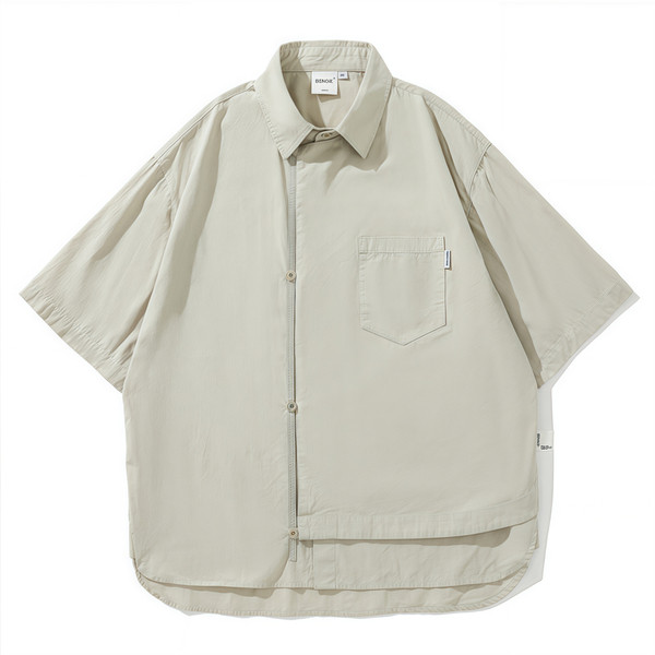 Vintage Denim Shirts Men Fake Two-piece Short Sleeve Shirt Men Summer Cotton Chinese Style Buttons Harajuku Blouses Mens Clothes