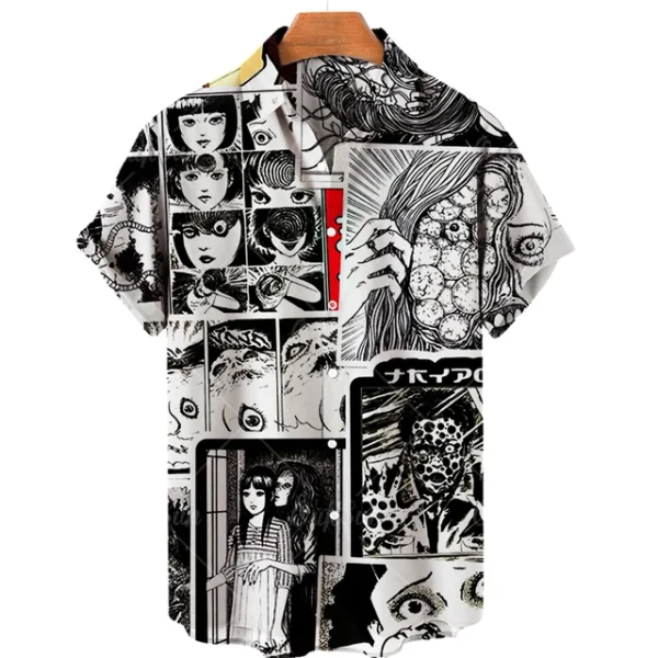 2023 Hawaiian Shirt 3d Anime Horror Print Short Sleeve Men's Shirt Cool Top Camicias Vintage Print Unisex Shirts 5xl