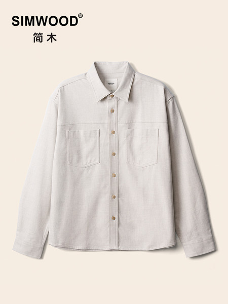 SIMWOOD 2025 Autumn New Super Loose 260gsm Cotton Wool Blend Shirts Men Plus Size Casual Shirts