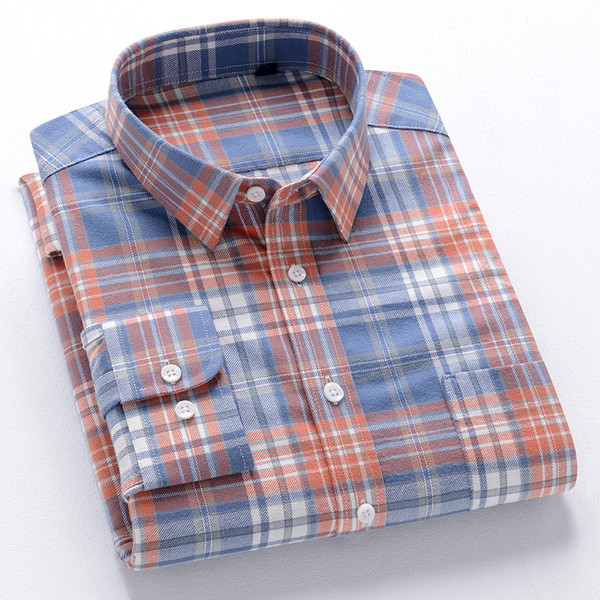 100% Cotton Men's Trendy Plaid Shirt With Chest Pocket, Casual Lapel Button Up Long Sleeve Thick Shirt For Autumn Winter Outdoor