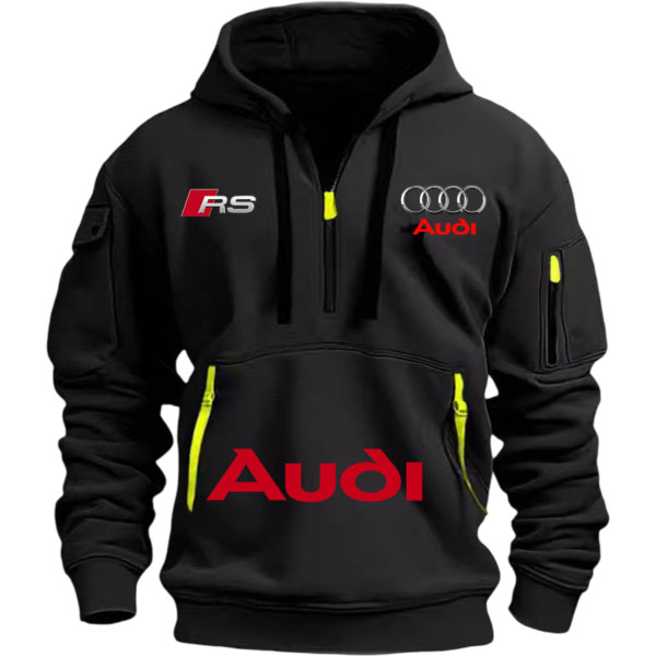 Sporty Audi clothing suitable for men, outdoor sports-style cycling suits, street-printed hooded sweatshirts with brims, featuri