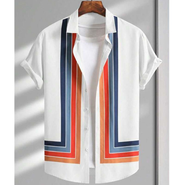 Simple Shirts For Men 3d Stripe Printed Men'S Clothing Loose Oversized And Blooms Casual Short Sleeved Daily Street Tops