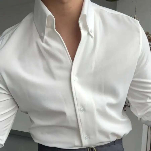Fashion Elegance Solid Color Shirts Men Dress Commuter White Shirt Casual Business Shirt Stylish Men's Camisa Social Masculina
