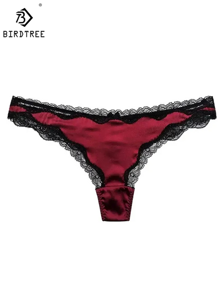 BirdTree, 93% Real Silk Thong, Women Low Rise Lace G-string, Comfortable Breathable T-Back, 2026 Spring Summer New, P43261QM