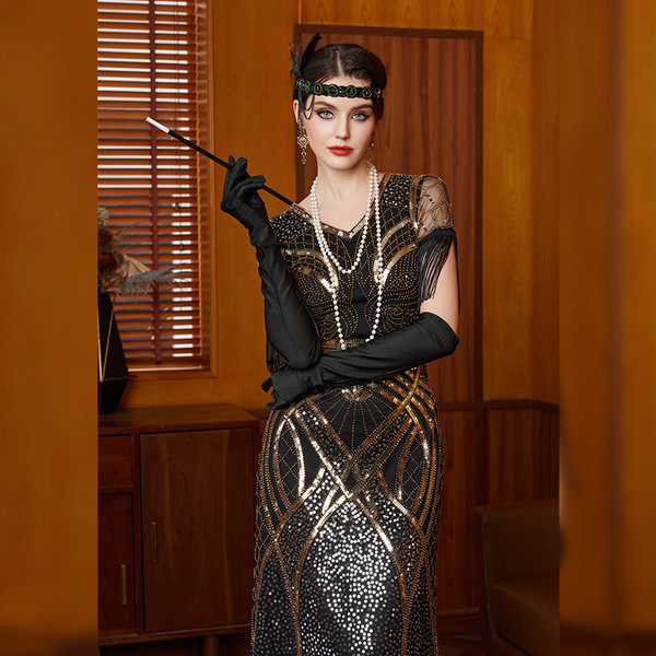 Tassels Sequin Dress Summer Women 1920s Vintage Great Gatsby Dress Elegant Sexy Prom Dresses Party Evening Dresses