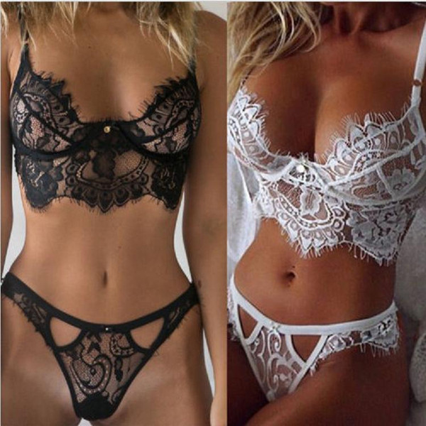 Lingerie Set Plus Size Hot Underwear Women Set Bra&Panty Thong Set Transparent Lingere Lace Black Open Intimates