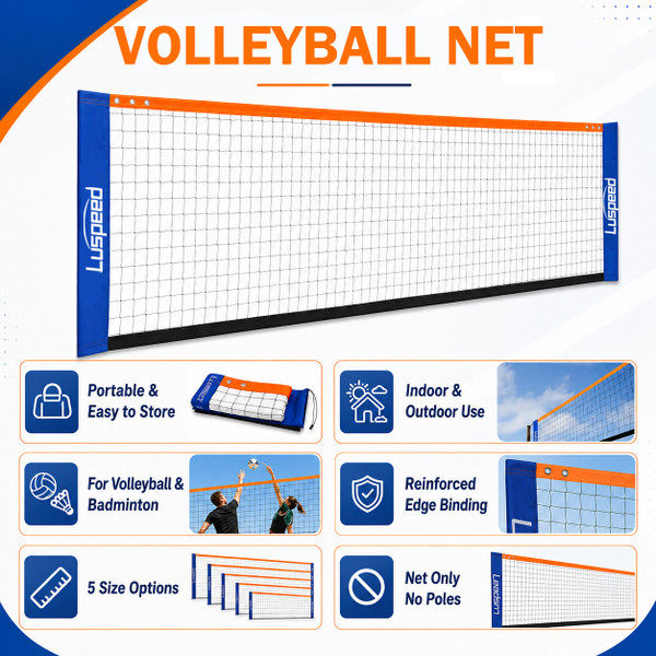 Portable Volleyball Net Outdoor Indoor Badminton Training Net for Backyard Beach Court Sports, Net Only, No Poles Included