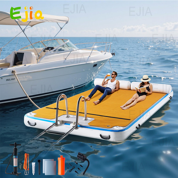 4m Inflatable Floating Dock Water Floating Dock Mat with Non-Slip EVA Surface Inflatable Swim Platform Dock For Lake  Pool Beach