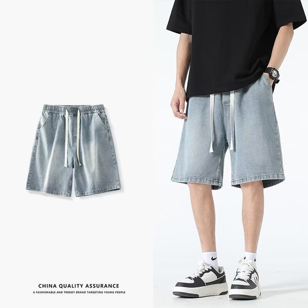 Men Denim Shorts Male 2025 Summer New Thin Style Retro Loose American Fashion Brand Pants Casual Five Inch Mid Length Pants