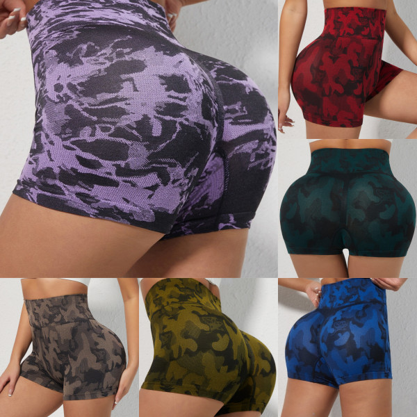 Fashion seamless camouflage fitness high-waisted sports shorts, which can be worn as an outer layer as base cycling pants.