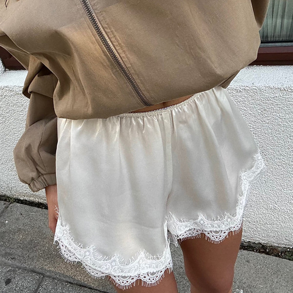 Chic Fashion Lace Trim Mini Micro Shorts Women Satin Silk Shorts French Knickers Silky Low Rise Coquette Lounge Slip Pj Bottoms